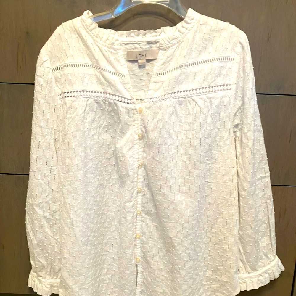 White brand new long-sleeved Loft cotton blouse.